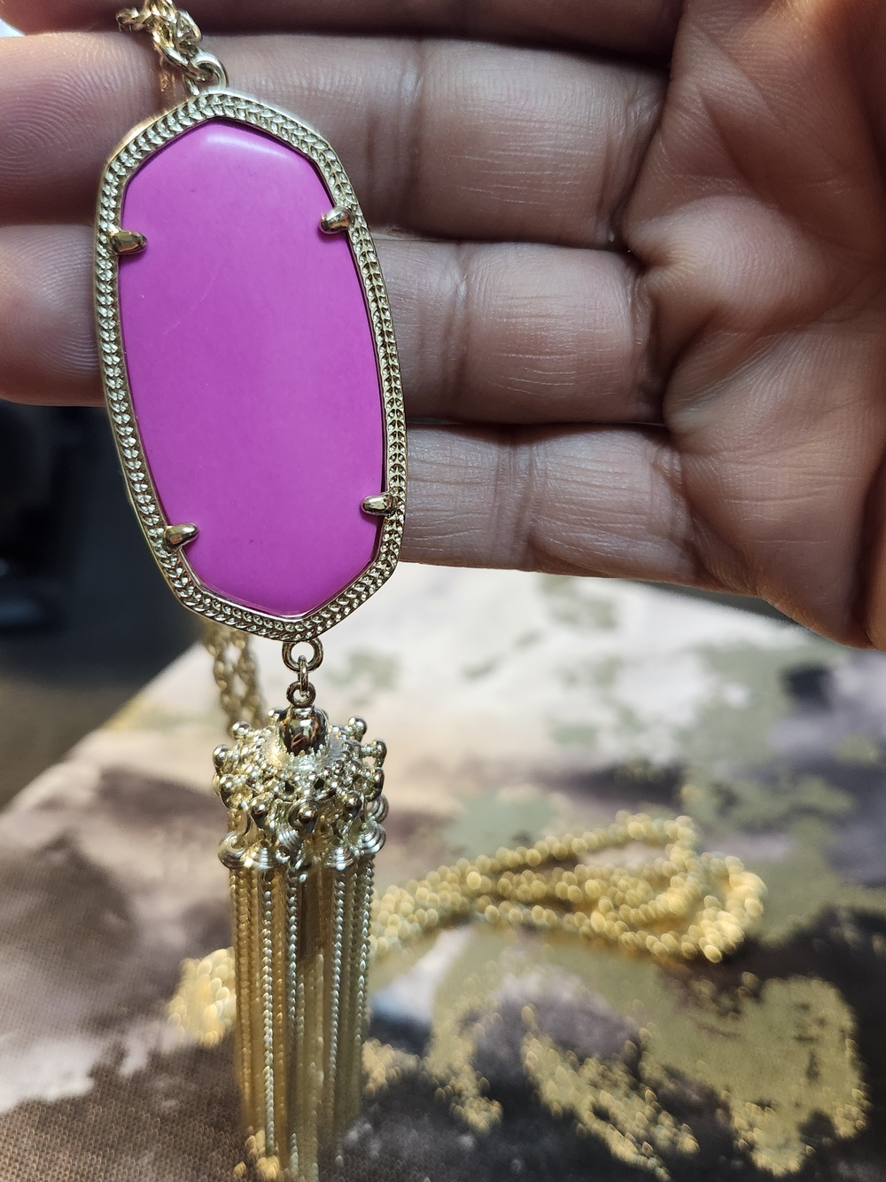 Kendra Scott Gold Tassel Necklace with Pink Pendant - Picture 8 of 16